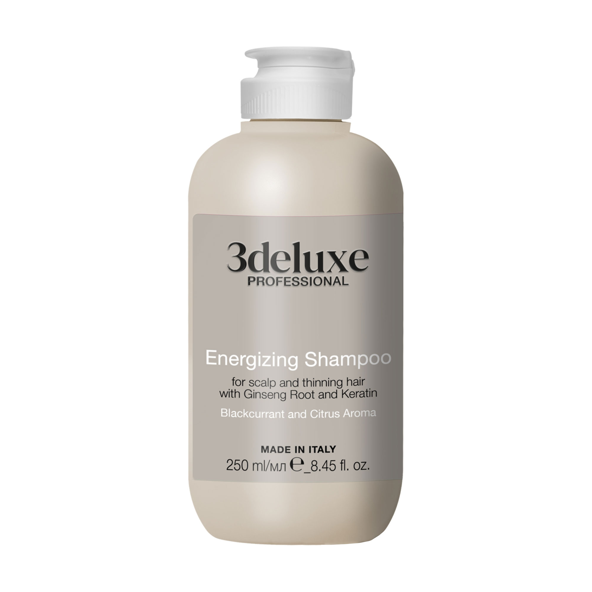 Тонізувальний шампунь 3DeLuXe Energizing Shampoo проти випадіння волосся, з екстрактом кореня женьшеню та кератином, 250 мл