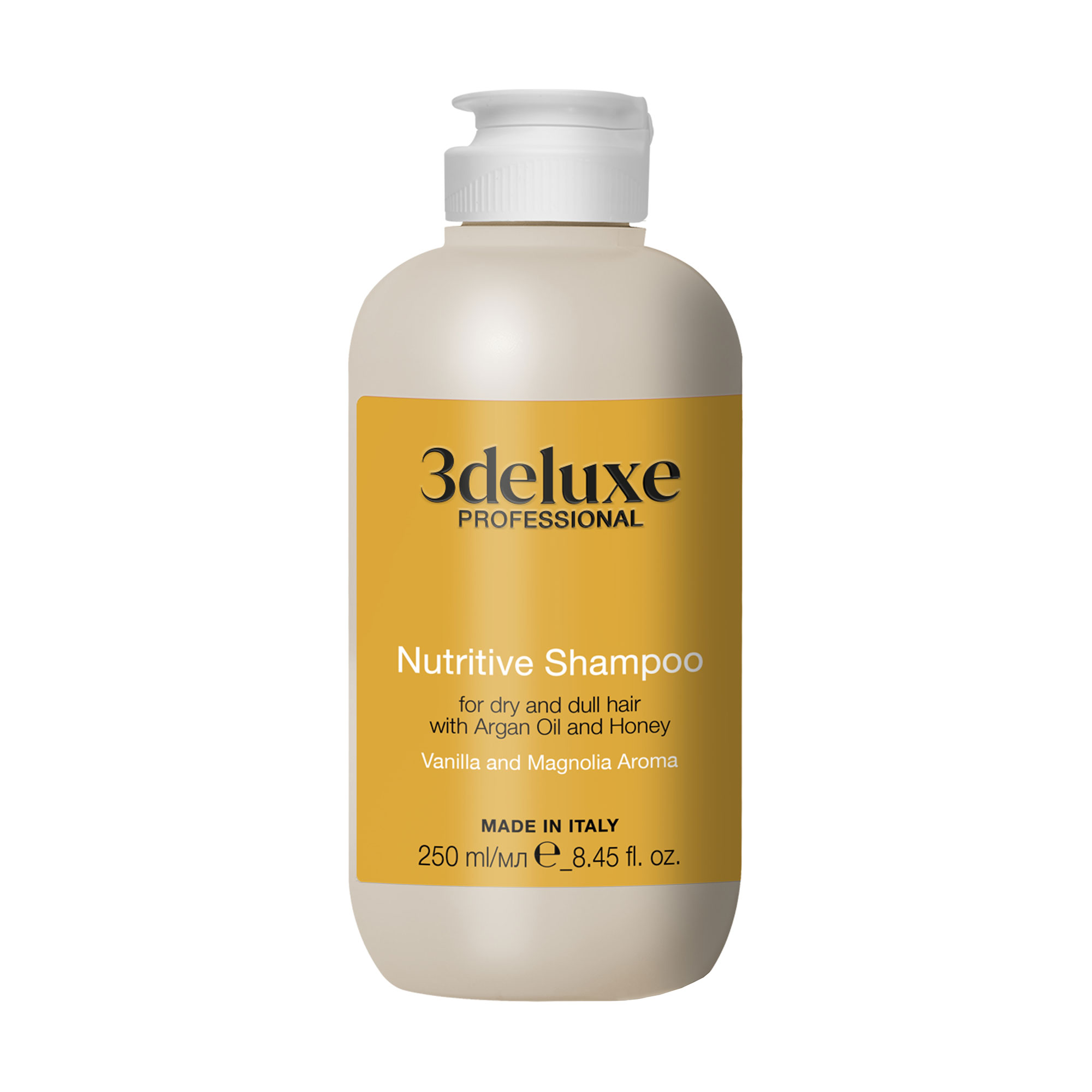 Живильний шампунь 3DeLuXe Nutritive Shampoo для сухого та тьмяного волосся, з медом та олією аргани, 250 мл